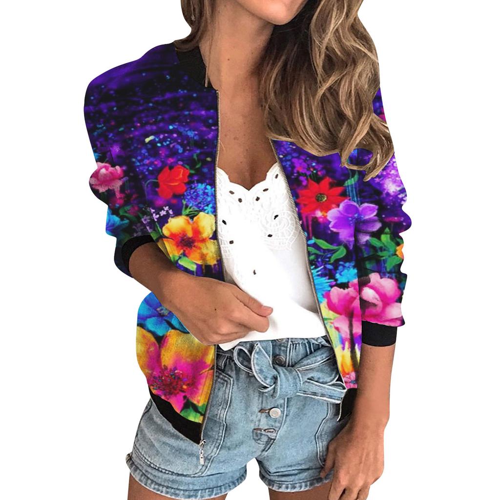 20256 autumn women's jacket zipper short 3D printing painted pattern women's fashion single item one generation
