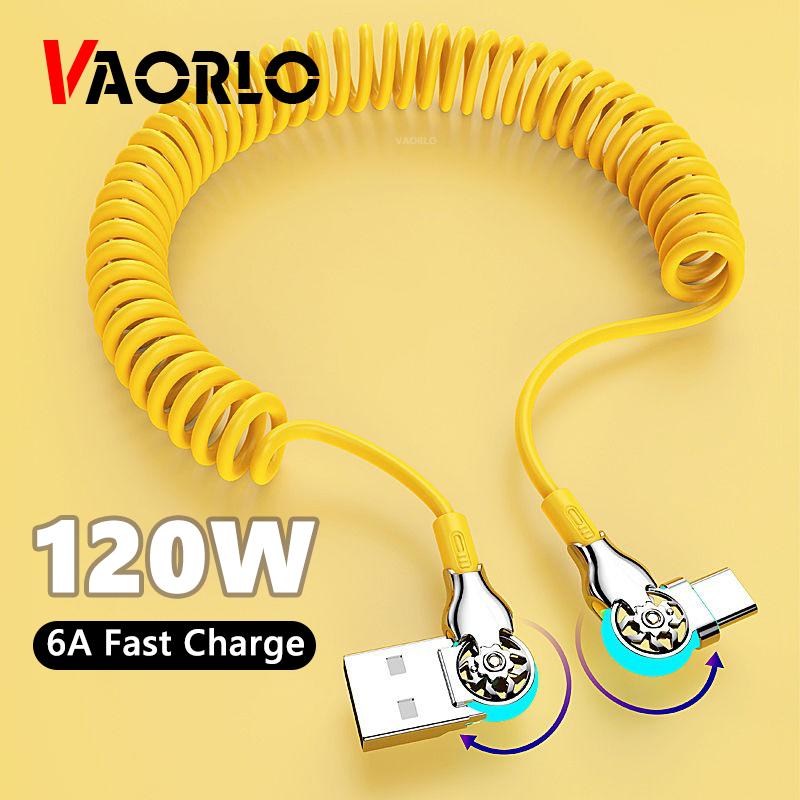 VAORLO Удлинительный кабель 120 Вт 6 А, кабель для быстрой зарядки для Type-C Micro 8Pin, кабель для суперзарядки, поддержка передачи данных по USB-линии