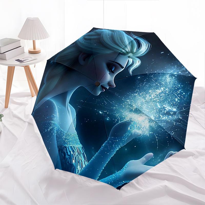 Elsa,Magic Themed Automatic Opening and Closing Folding Umbrella, Reinforced 8 Ribs, Compact Travel Design, Fashionable Folding Umbrella, Va