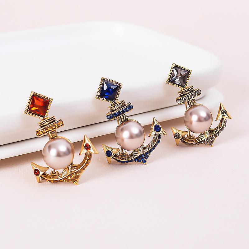 Brooch Retro Anchor Pearl Crystal Pins Rhinestones Cardigan Sweater Lapel Pin Luxulry Jewelry Brooches For Women Accessories
