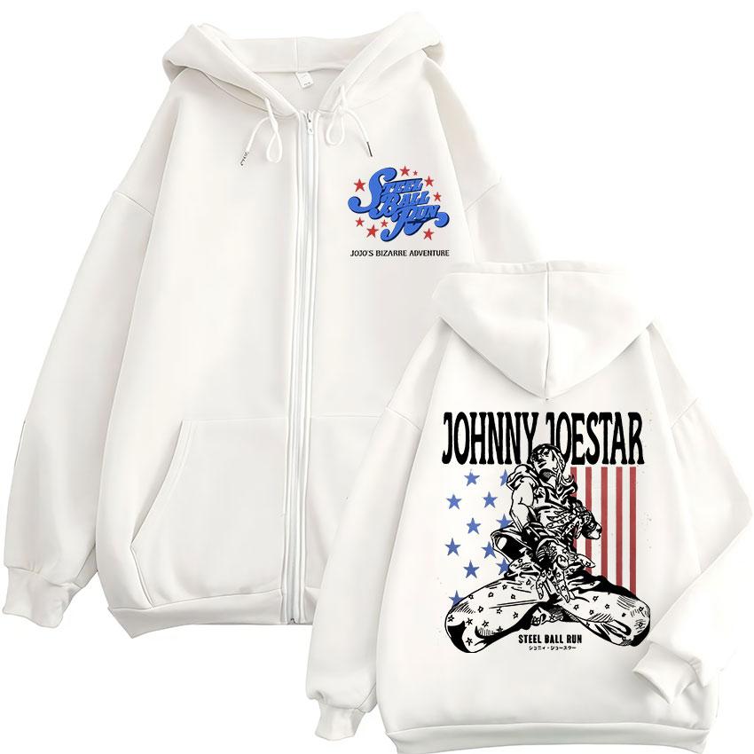 Anime JoJo Bizarre Adventure STEEL BALL RUN Johnny Joestar Zipper Hoodies Men Women Clothing Zip Up Sweatshirt Jacket Streetwear