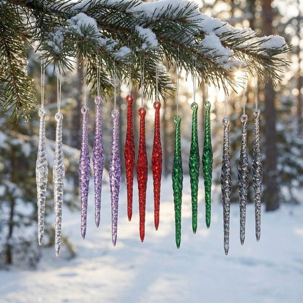 12Pcs Acrylic Clear Christmas Tree Icicle Ornaments Xmas Tree Hanging Decor Holiday Festive