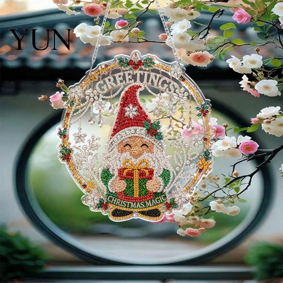 Acrylic Rhinestone Painting Set Christmas Suncatcher Kit, DIY Faux Pearl Art Ornament Crafts for Adults Beginner, Xmas Hanging