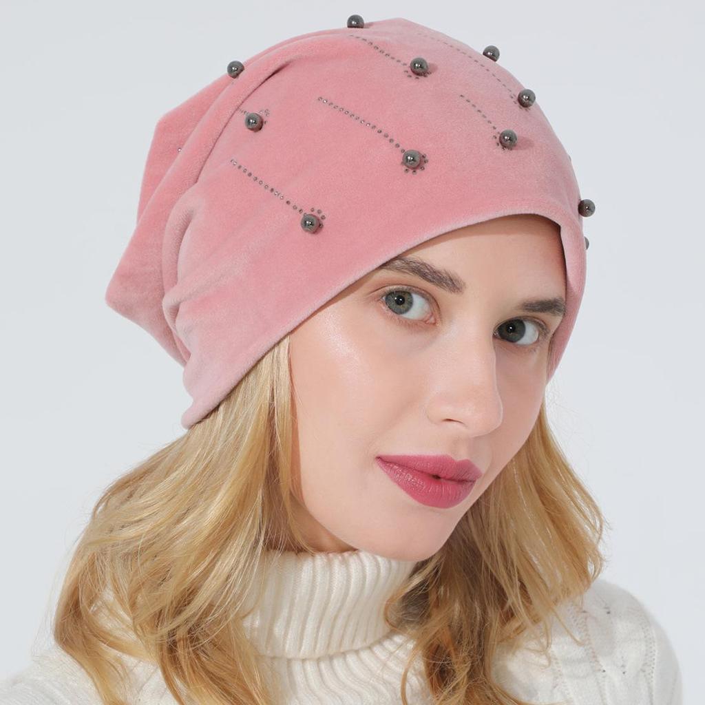 Осенне-зимний женский пуловер с бусинами, универсальная двухслойная замшевая теплая лунная шляпа