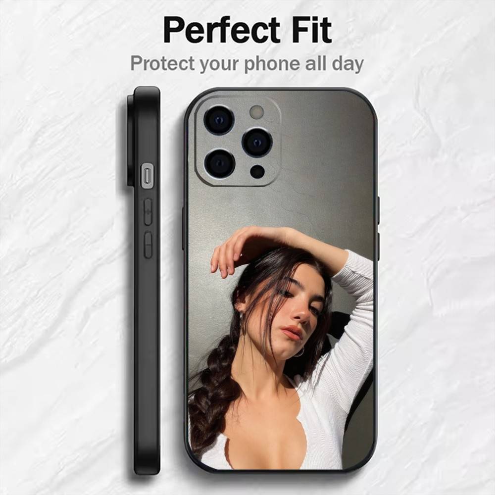 TK-CD C-Charli D-Amelio Aesthetic Phone Case For iPhone17,16,15,14,13,12 Plus,Max Soft Silicone Black Cover