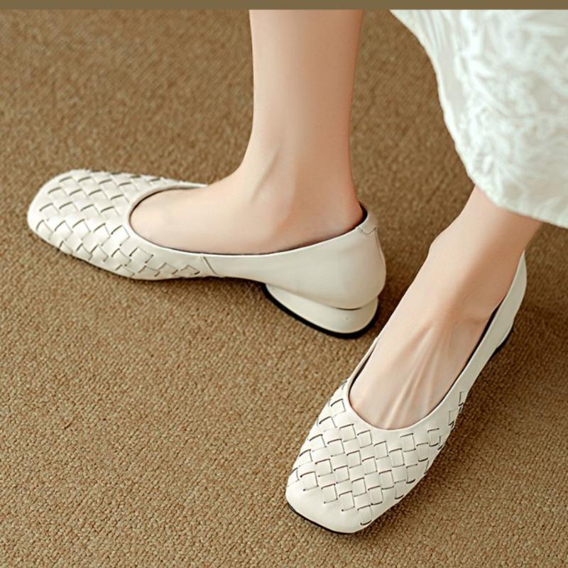 Мода 2024 Весенне-осенний сезон Квадратный носок Низкий каблук Туфли-лодочки Женская обувь Балетки Плоский каблук Лоферы