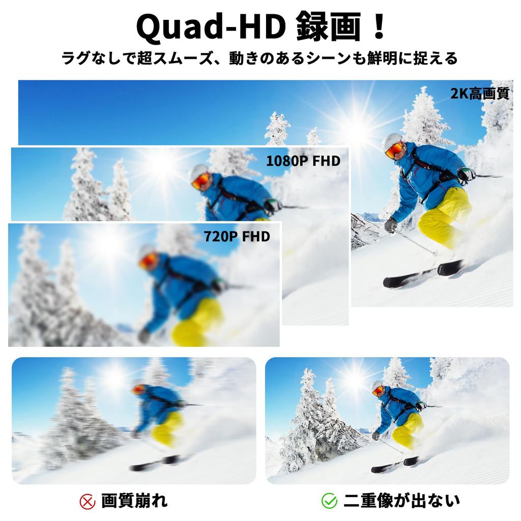 2K Action Camera WiFi Smartphone Wearable Camera Body Camera Mini Video Camera Bicycle Mountable Lens USB Connection Supports up to 512GB OTG Function