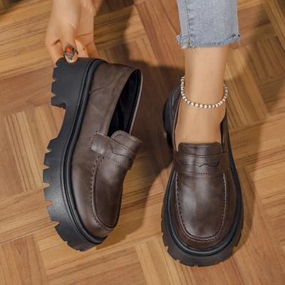 Маленькие кожаные туфли на толстой подошве, женская мода, французские туфли с одной педалью в стиле ретро, большие размеры, туфли-лоферы, женская обувь, универсальная