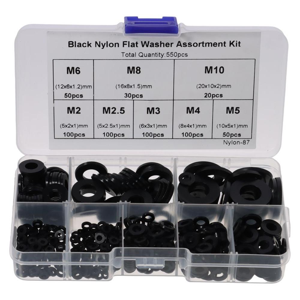 550Pcs Black Flat Washer Assortment Kit Sealing Washers for Screw Bolt Electrical Connection