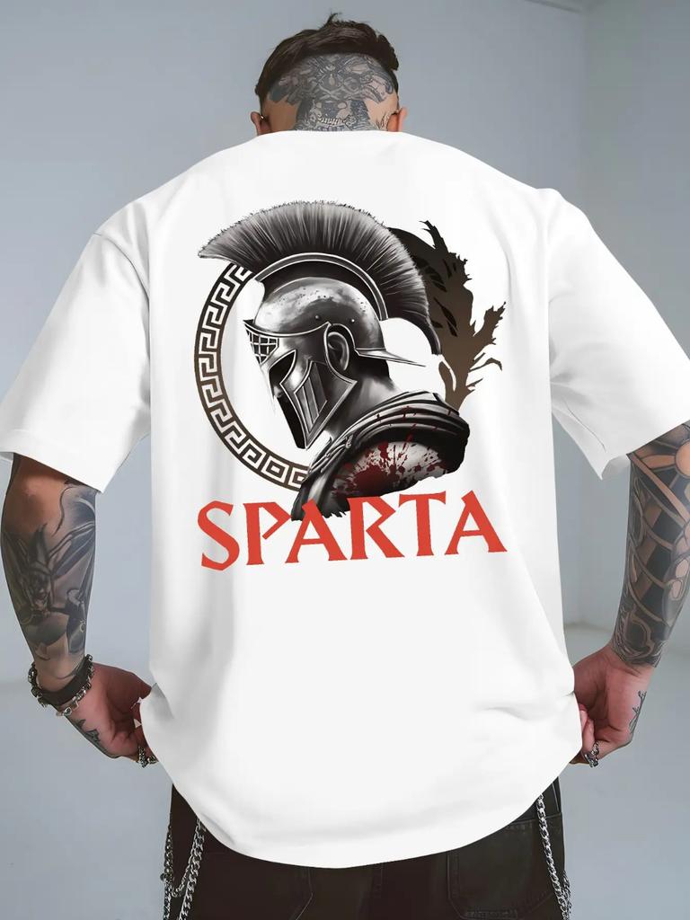 Mens Spartan Warrior TShirt Spartan Helmet SPARTA Back Print 100 Breathable Greek Battle Design Ancient Greek Warrior Apparel