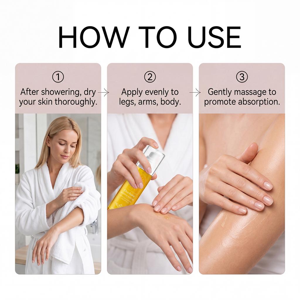 Plant-based moisturizing oil Natural ingredients moisturize the body's skin, leaving it radiant, smooth, and hydrated