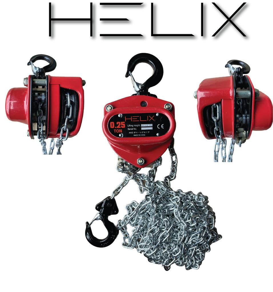 HELIX Chain Block Chain Hoist Lever Hoist Tie Down Manual Lifting 250kg Chain Roller 0.25t 2.5m HVD-025