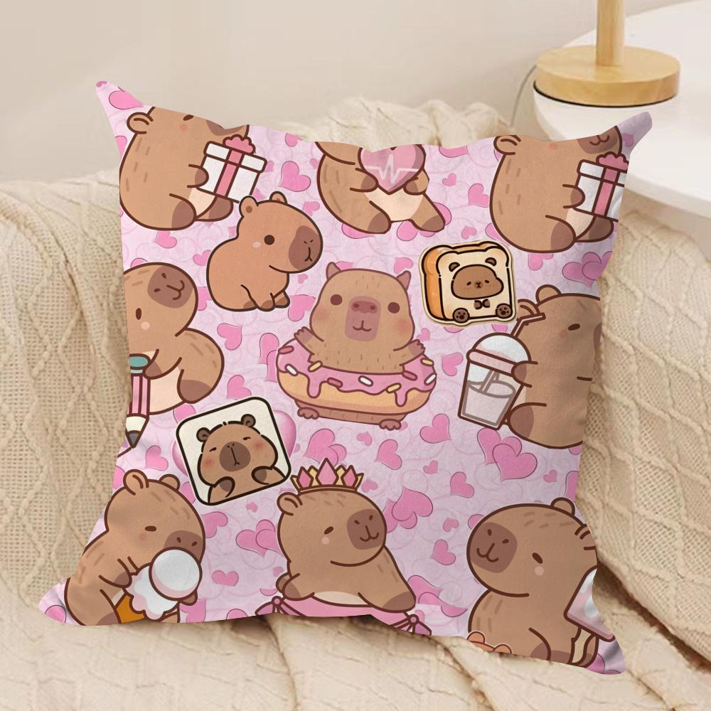Capybara Cartoon Cute Cushion Cover Silky Short Plush Invisible Zipper Dustproof Sofa Pillow Case for Home Decor