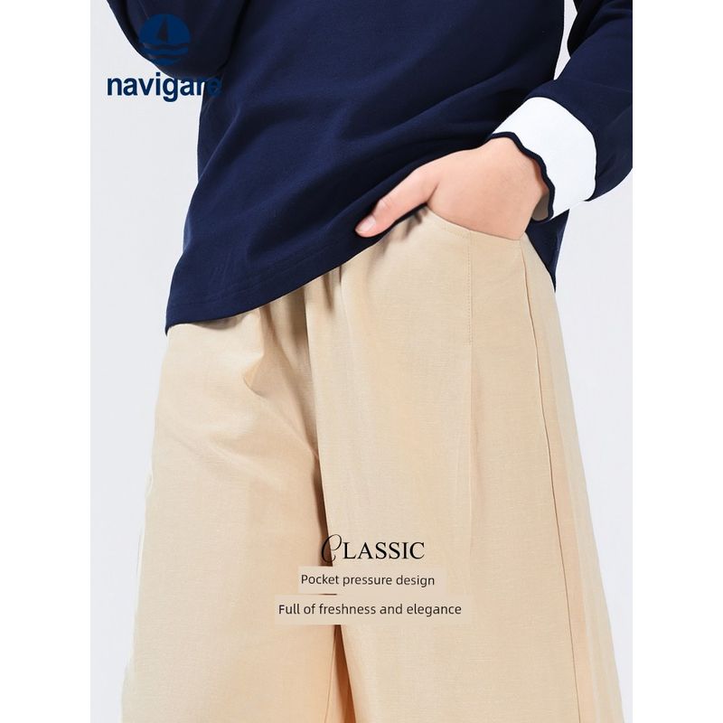 Navigare Italian Sailboat Style Girls' Thin Wide-Leg Pants 2026 Spring New Girls' Casual Sports Trousers
