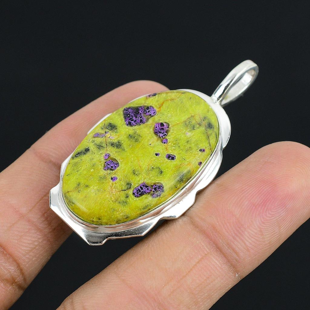 Атлантисит Драгоценный камень ручной работы Стерлинговое серебро 925 пробы Ювелирный кулон Овальный драгоценный камень Ювелирные изделия Кулон ручной работы Подвеска из натурального драгоценного камня для подарков