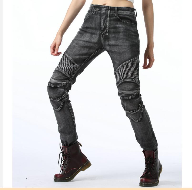 LOONG + БАЙКЕР + мотоциклетные джинсы + женские винтажные брюки для езды на мотоцикле, защита от падения с высоты + серебристый цвет