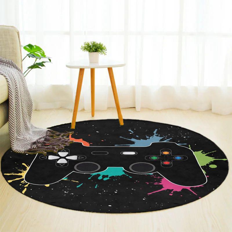 Black White Games Round Rug Nonslip Area Rug Office Chair Mat Carpet For Living Room Bedroom Home Decor