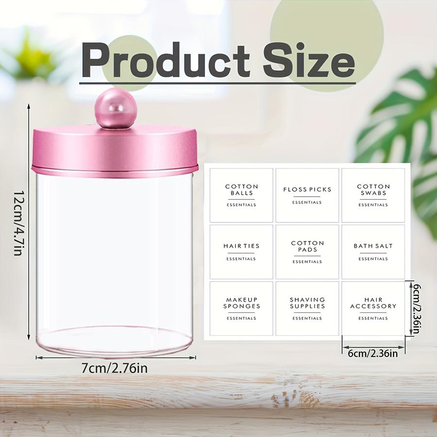 3/4/6 Pack Clear Storage Box Canister Qtip Holder Apothecary Jars with Pink Lids, Bathroom Organizers for Cotton Balls,Swabs