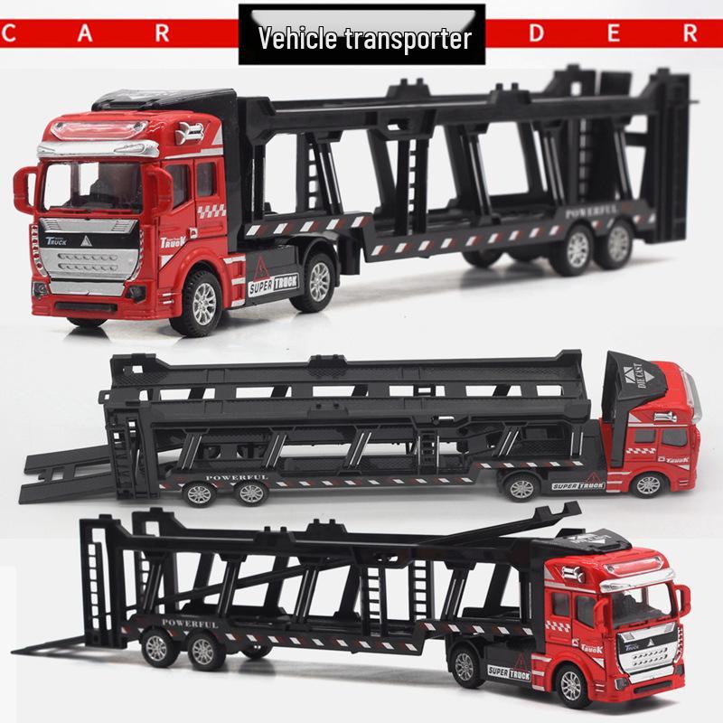 Alloy Double-Layer Pull-Back Military Truck Model with Flatbed Trailer