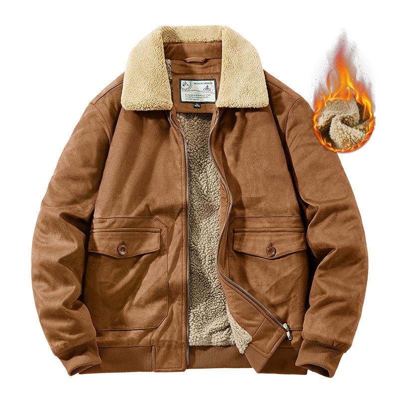Осенне-зимнее замшевое хлопковое пальто, мужская рабочая одежда с лацканами, плюс бархатная куртка, молодежная свободная куртка в стиле ретро для мужчин