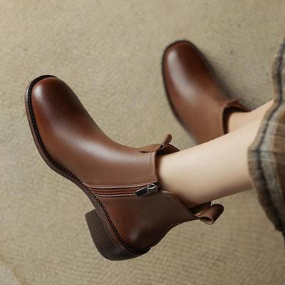 Зимние ботильоны из коровьей кожи с квадратным носком и толстым каблуком, женские модные челси, женские ботильоны-слипоны