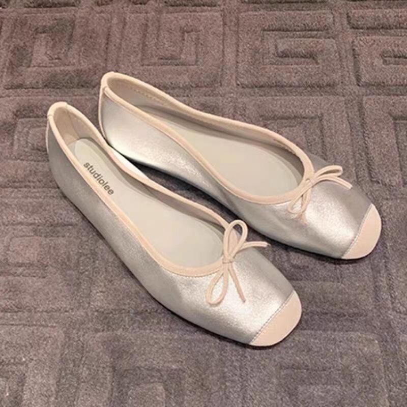 Весенние новые французские туфли-лодочки на плоской подошве с мягкой подошвой, ретро квадратным носком, простые, удобные, универсальные женские туфли