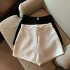 Black High-Waist A-Line Wool Shorts for Women - Fall/Winter Trendy Casual Wear