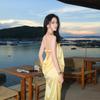 Madai Kota Kinabalu Seaside Travel Beautiful Yellow Tube Top Dress Female Sexy Backless Word Holiday Dress