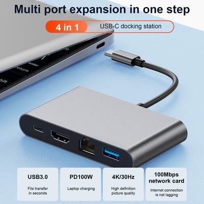 Док-станция 4 в 1 TYPE-C к RJ45 100M HDMI USB3.0 PD Интерфейс Адаптер-хаб