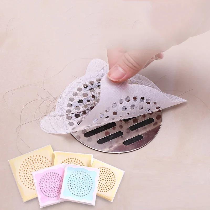 50pcs 10x10cm Disposable Floor Drain Stickers Anti-blocking Filter Floor Drain Mesh Sticker Hair Catcher Stopper Shower Drain