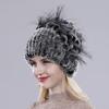 Winter Women Good Elasticity Real Rex Rabbit Fur Hats with Silver Fox Fur Lady Outdoor Warm Knitted Genuine Rex Rabbit Fur Cap