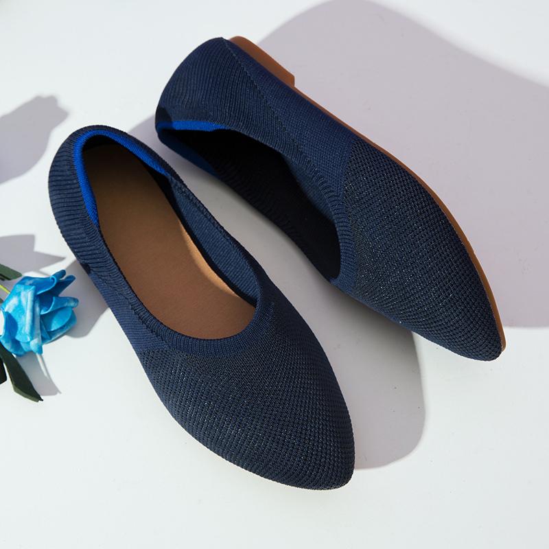 Модная женская обувь на плоской подошве с острым носком, мягкой вязаной подошвой, дышащая и удобная обувь, весна 2025, новая модель, дышащие балетки для женщин