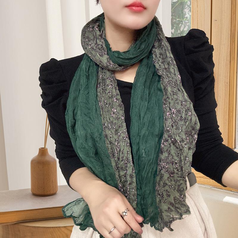 Small Floral Thin Mori Age-reducing Wrinkled Sunscreen Silk Scarf Women's Summer New Versatile Shawl Fashion Trends