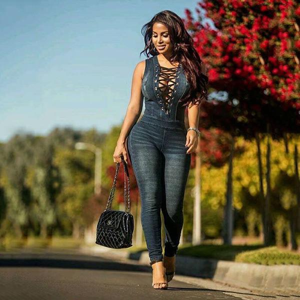 Fashion Women Jumpsuit Denim Overalls Rompers Slim Jeans Pants Plus Size