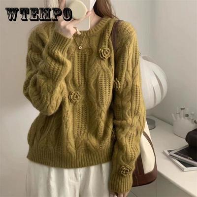 Вязаный свитер в стиле ретро с розой, женский пуловер, осеннее пальто, женские вязаные свитера