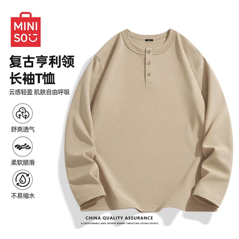 MINISO Мужская футболка в американском ретро стиле Хенли с длинным рукавом