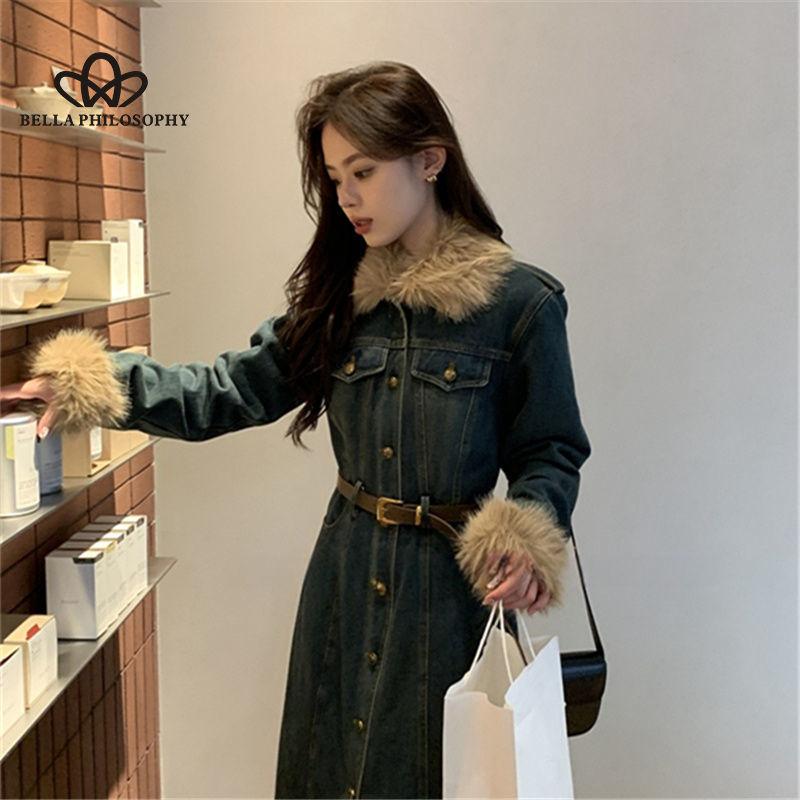 Зимнее новое платье из утолщенного хлопкового денима с воротником-стойкой, женское длинное повседневное пальто в стиле ретро