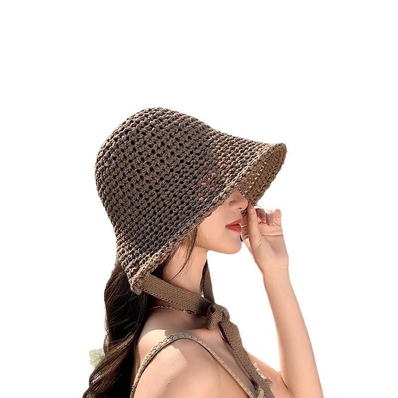 Fashion straps Hollow breathable bucket hat Summer outdoor versatile basin hat Casual sunshade sun protection hat Children