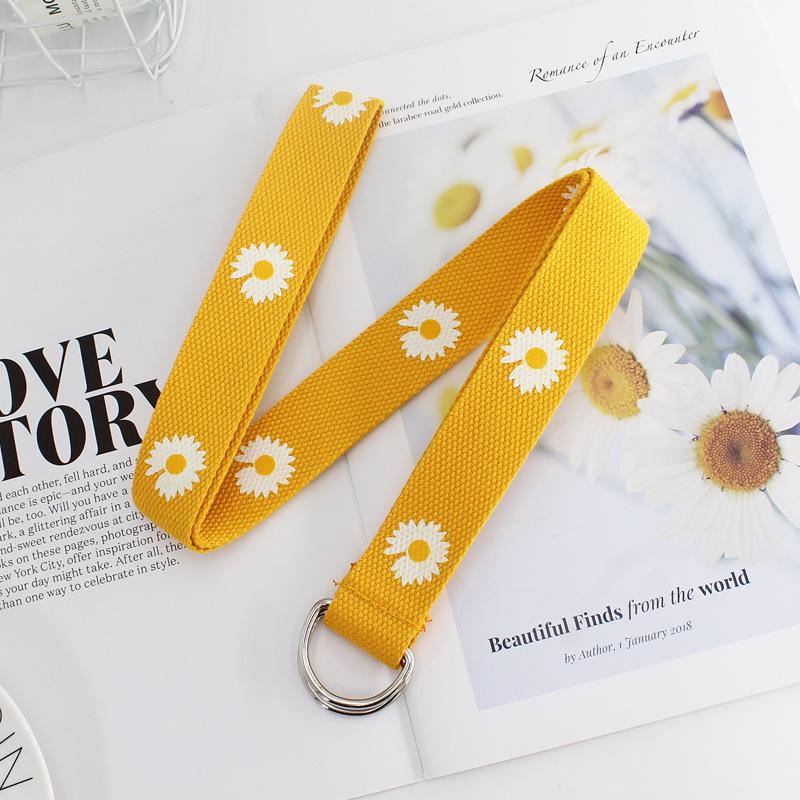 Студенческий Декоративный Джинсовый Ремень Маленькая Ромашка Унисекс Пряжка с Двойной Петлей Холщовый Ремень