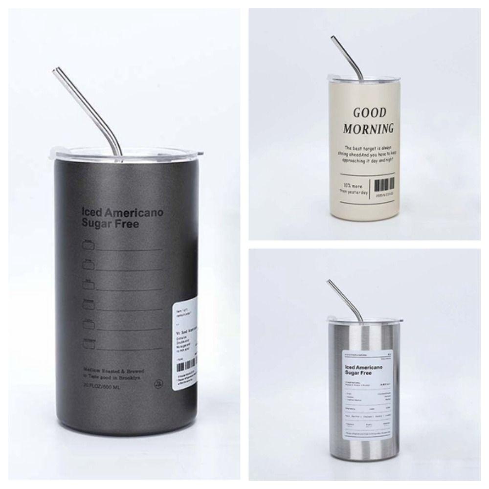 With Straw Stainless Steel Coffee Mug Double-layer Vacuum Handheld Drinking Mug Gifts