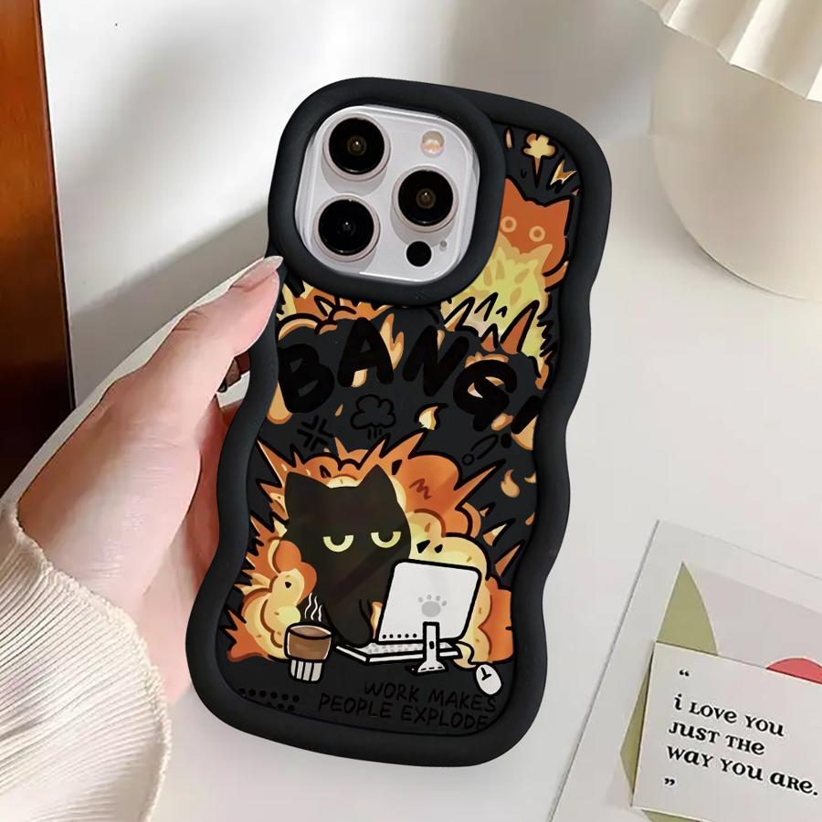Soft Phone Cover Case for iPhone 16 Pro Max 13 12 15 Plus 17 Air 14 8 11 XR Tomato Sauce Black Cat