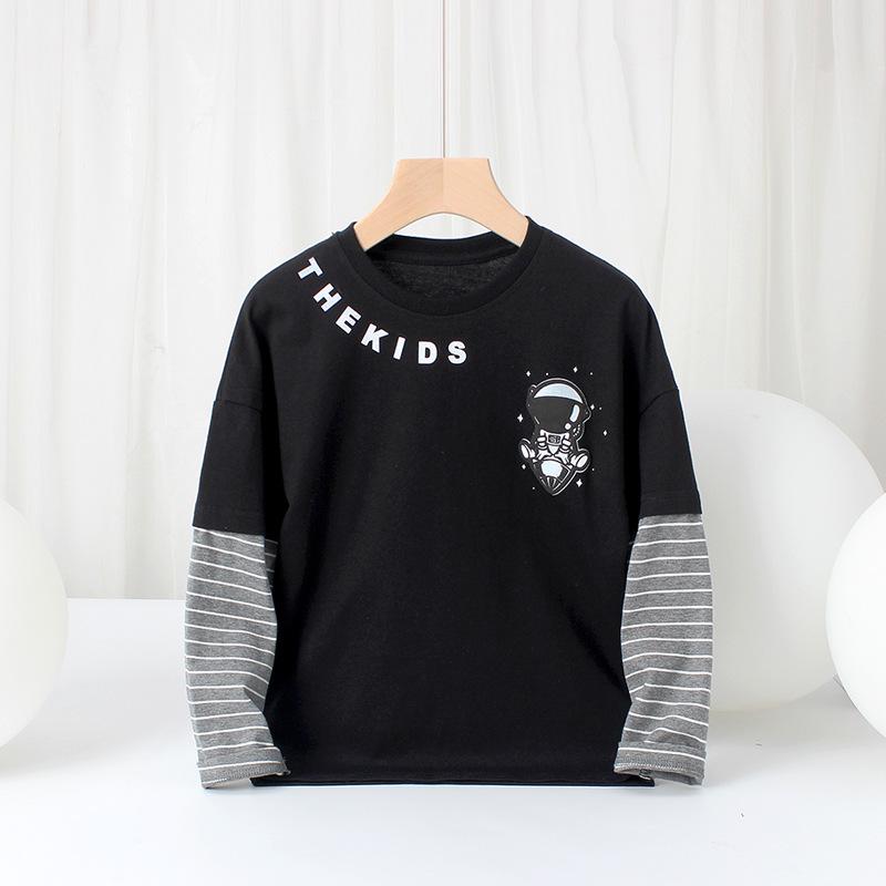 Футболки из двух частей для детей в корейском стиле с длинными рукавами и круглым вырезом для мальчиков на весну и осень