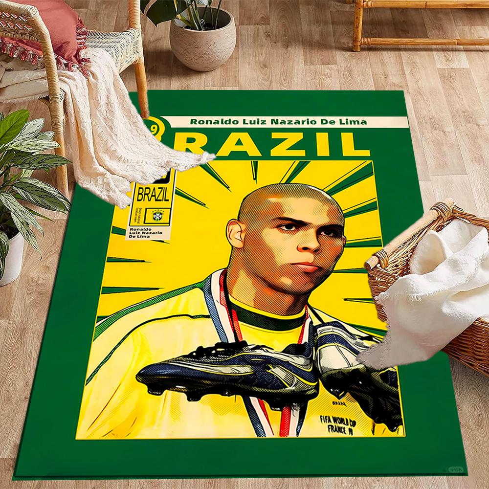 Ronaldo's Brazil Legend Themed Anti-Slip Rugs - Polyester Home Decor, Suitable for Bedrooms, Living Rooms, Doorways, Studios, and Decorations