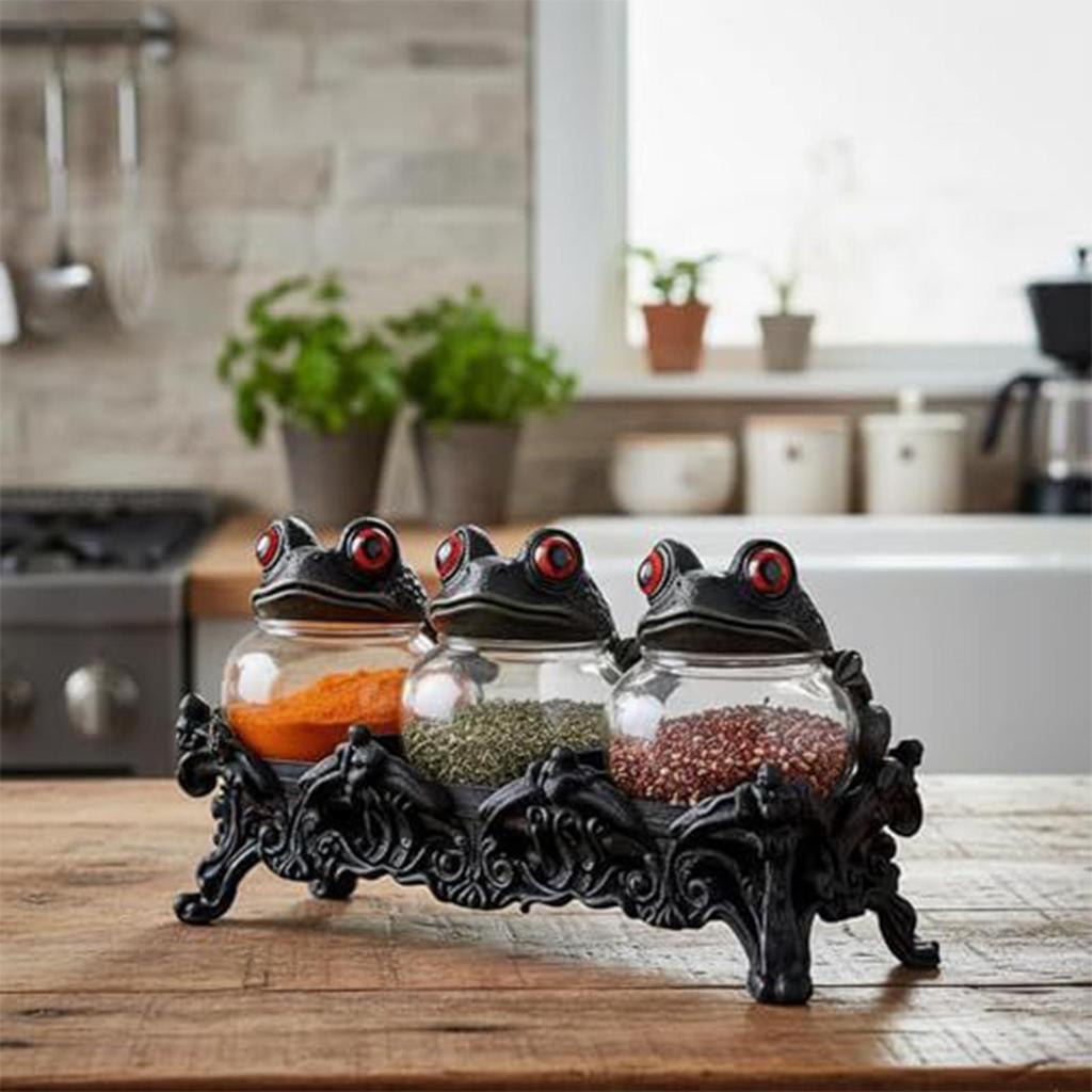 Witchy Frog Apothecary Spic Jars Clear Glass Seasoning Jars Frog Spic Jar Set Spic e Containers for Salt Pepper Kitchen Cabinet