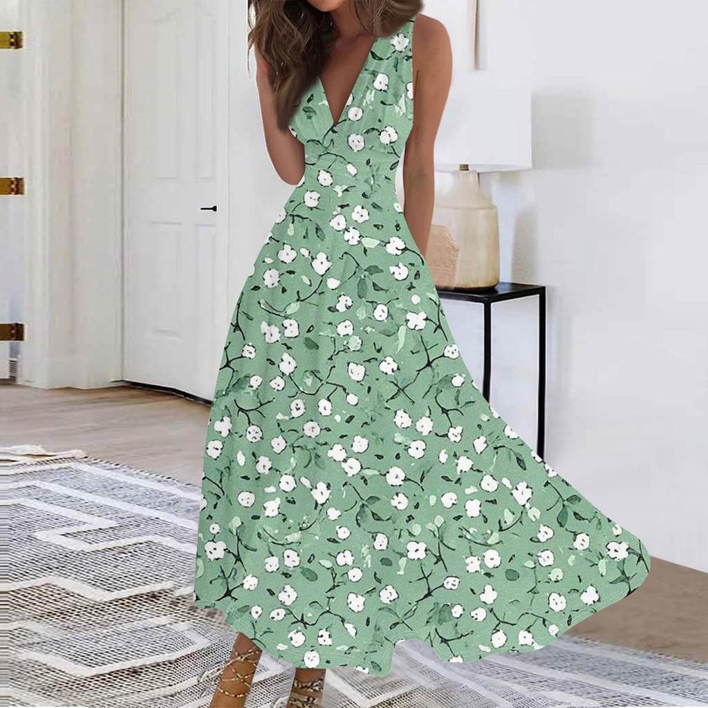 Женские модные повседневные свободные платья с V-образным вырезом без рукавов с принтом