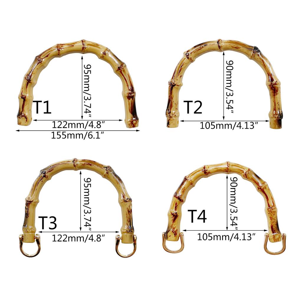 Handbag Handles U-Shape Bamboo Imitation Handle/Metal Link Buckle Set for DIY Lady Purse Handcrafted Bags Accessories