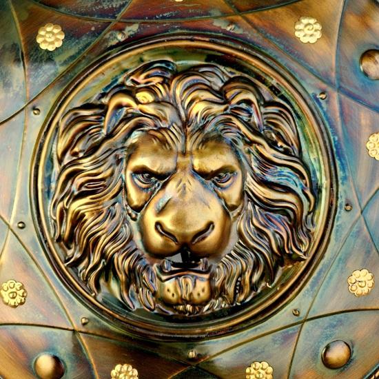 Lion Face Shield: 18-Gauge Steel, Battle-Worn Warrior Costume