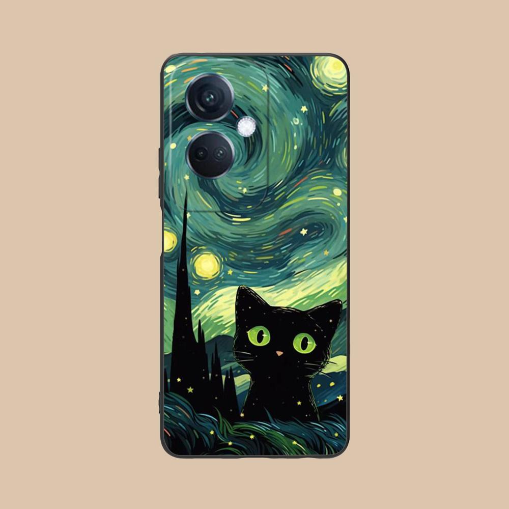 Чехол для телефона Luna Moon Cat для OPPO Reno 14 13 12 11 10 9 8 7 6 5 F T Pro 5G Цветной печатный чехол Чехол Красивый Роскошный