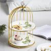 Wrought Iron Ceramics Cake Stand Fruit Tray Double Layer Cake Pan Snack Dessert Plate Display Stand Desktop Decorative Frame
