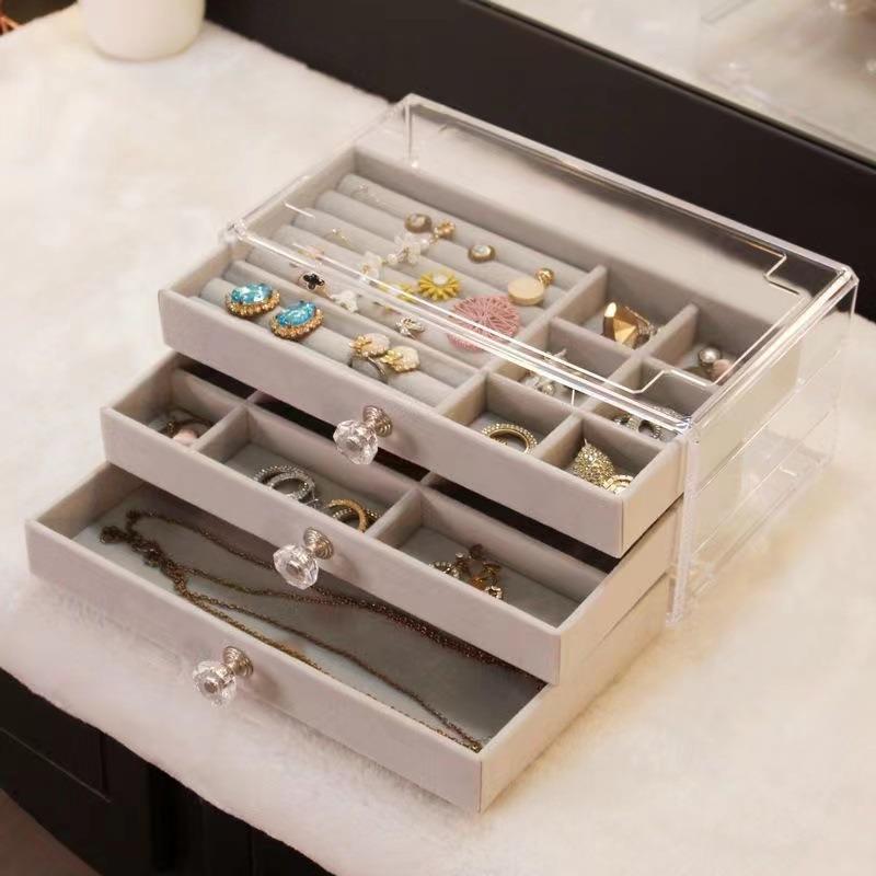 Шкатулка-органайзер для украшений выдвижного типа, 3-уровневый кейс для хранения с бархатной подкладкой, пылезащитный сундук для серег, ожерелий, колец, браслетов